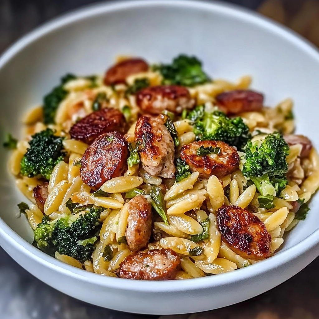 Recipe preparation for Chicken Sausage and Broccoli Orzo