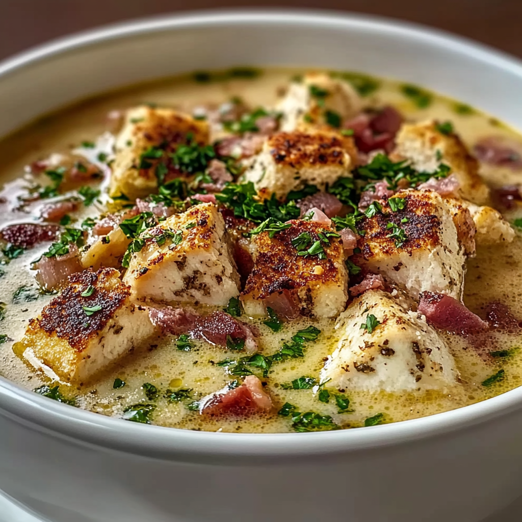 Recipe preparation for Chicken Cordon Bleu Soup