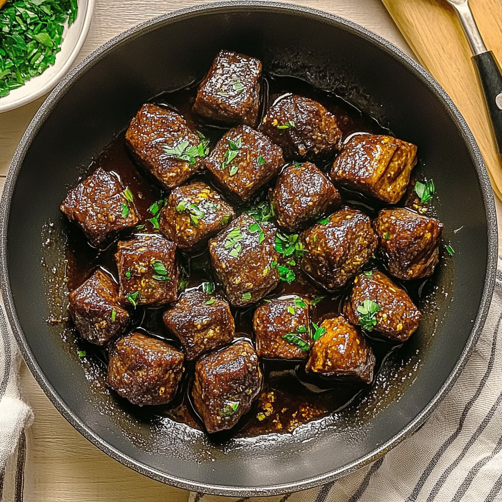 Recipe preparation for Garlic Steak Bites