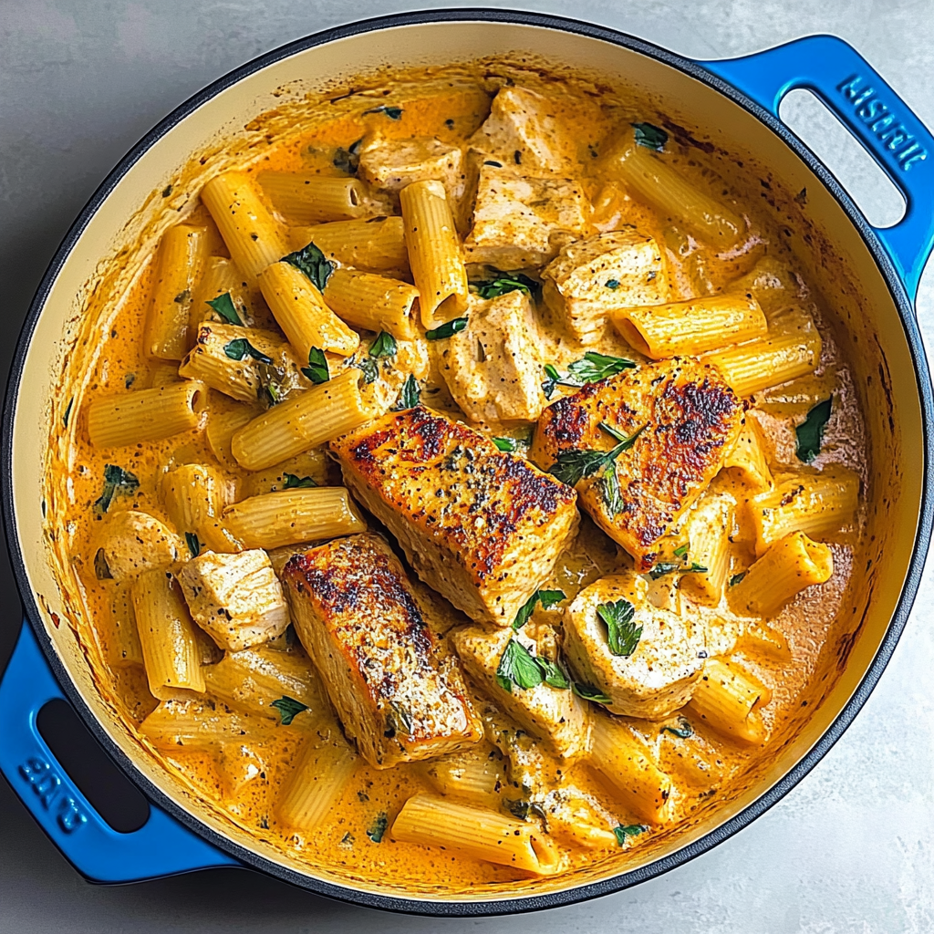 Recipe preparation for Creamy Tuscan Chicken Pasta