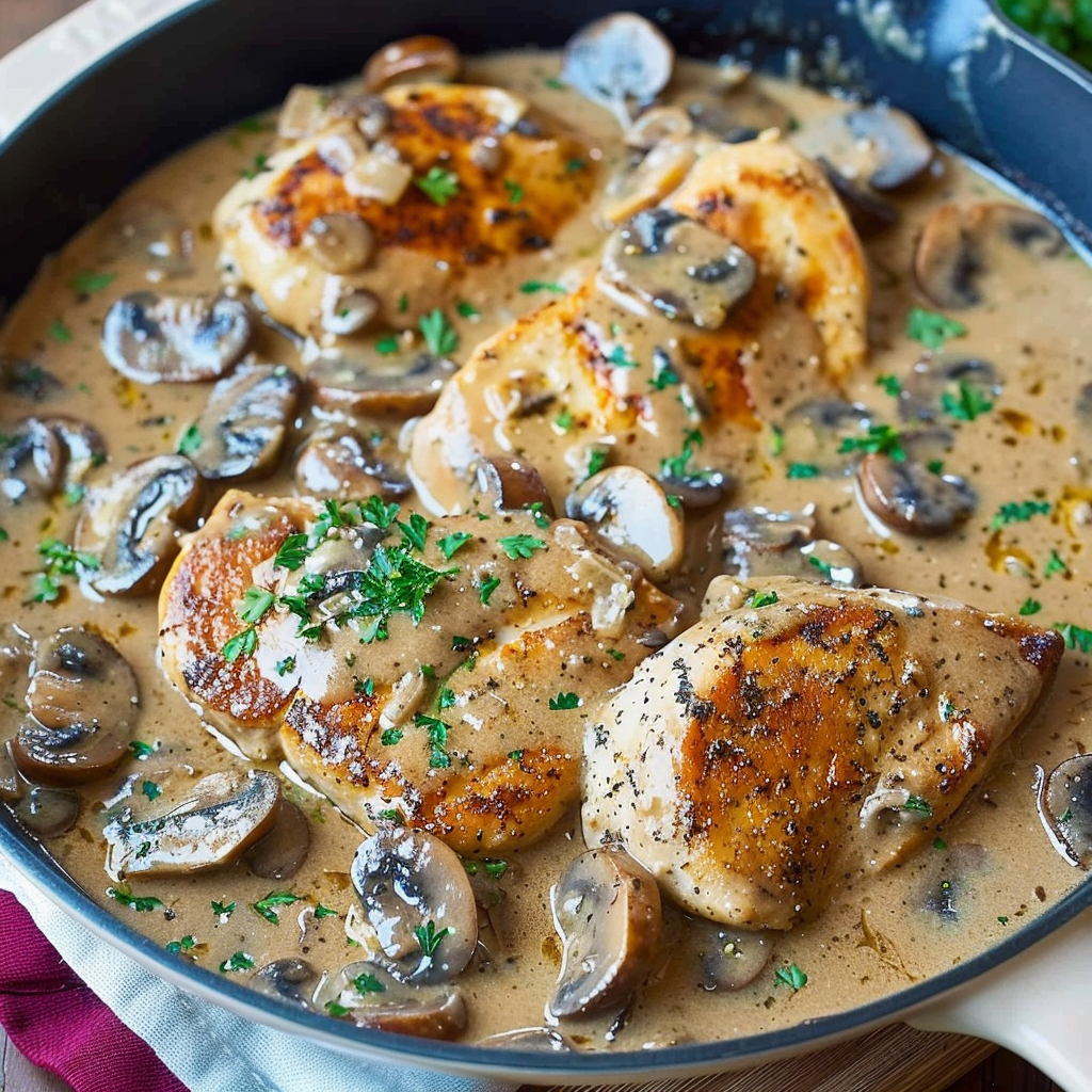 Recipe preparation for Creamy Chicken & Mushroom Skillet