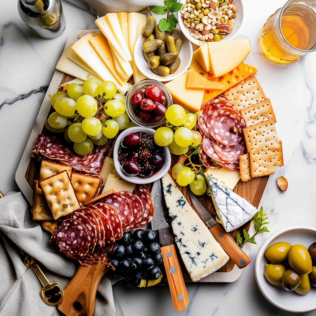 Recipe preparation for Charcuterie Board with Cheese, Cured Meats & Fruits