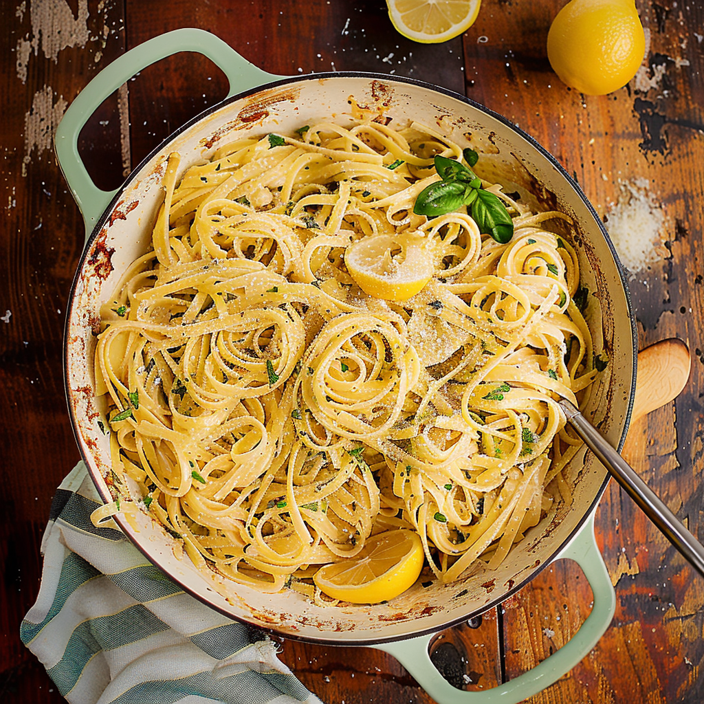 Recipe preparation for 30-Minute One-Pot Lemon Garlic Pasta