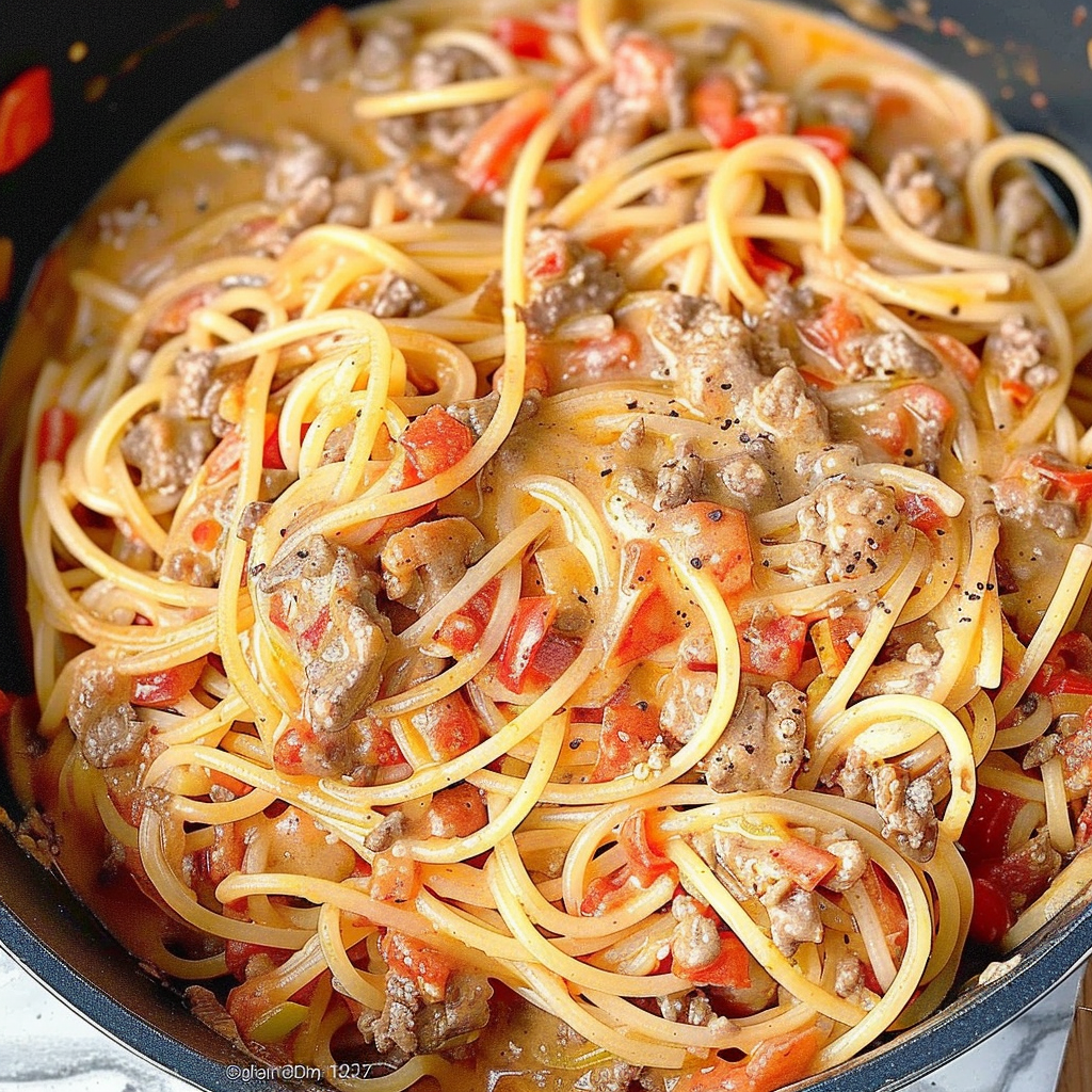 Recipe preparation for One-Pot Spaghetti with Italian Sausage & Cream Sauce