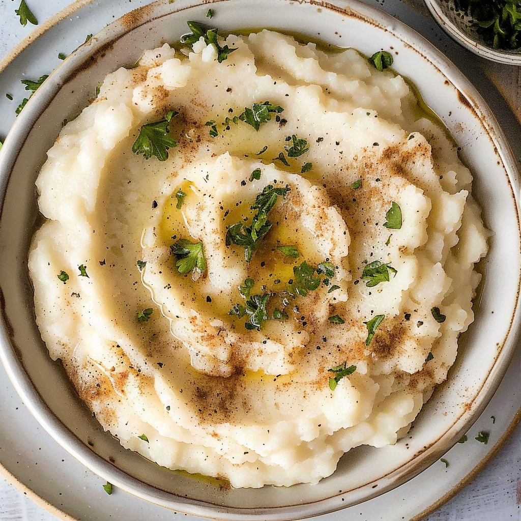 Recipe preparation for Creamy Garlic Mashed Cauliflower