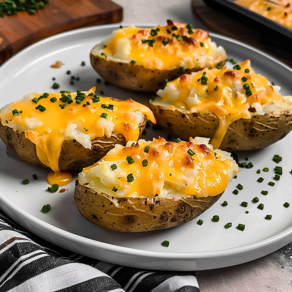 Recipe preparation for Cheddar & Chive Twice-Baked Potatoes