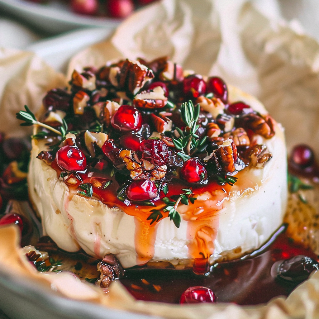 Recipe preparation for Baked Brie with Cranberries & Pecans
