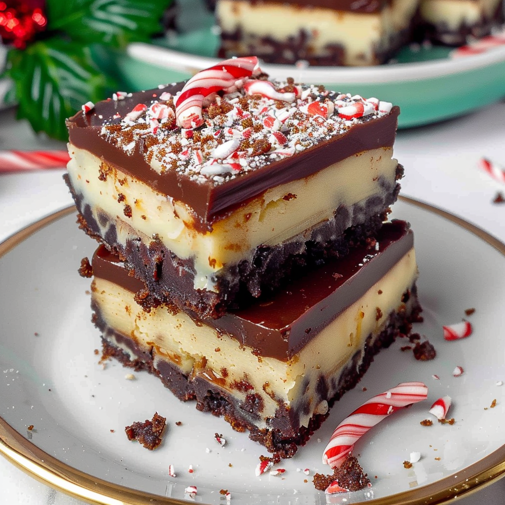 Recipe preparation for Peppermint Bark Cheesecake Bars