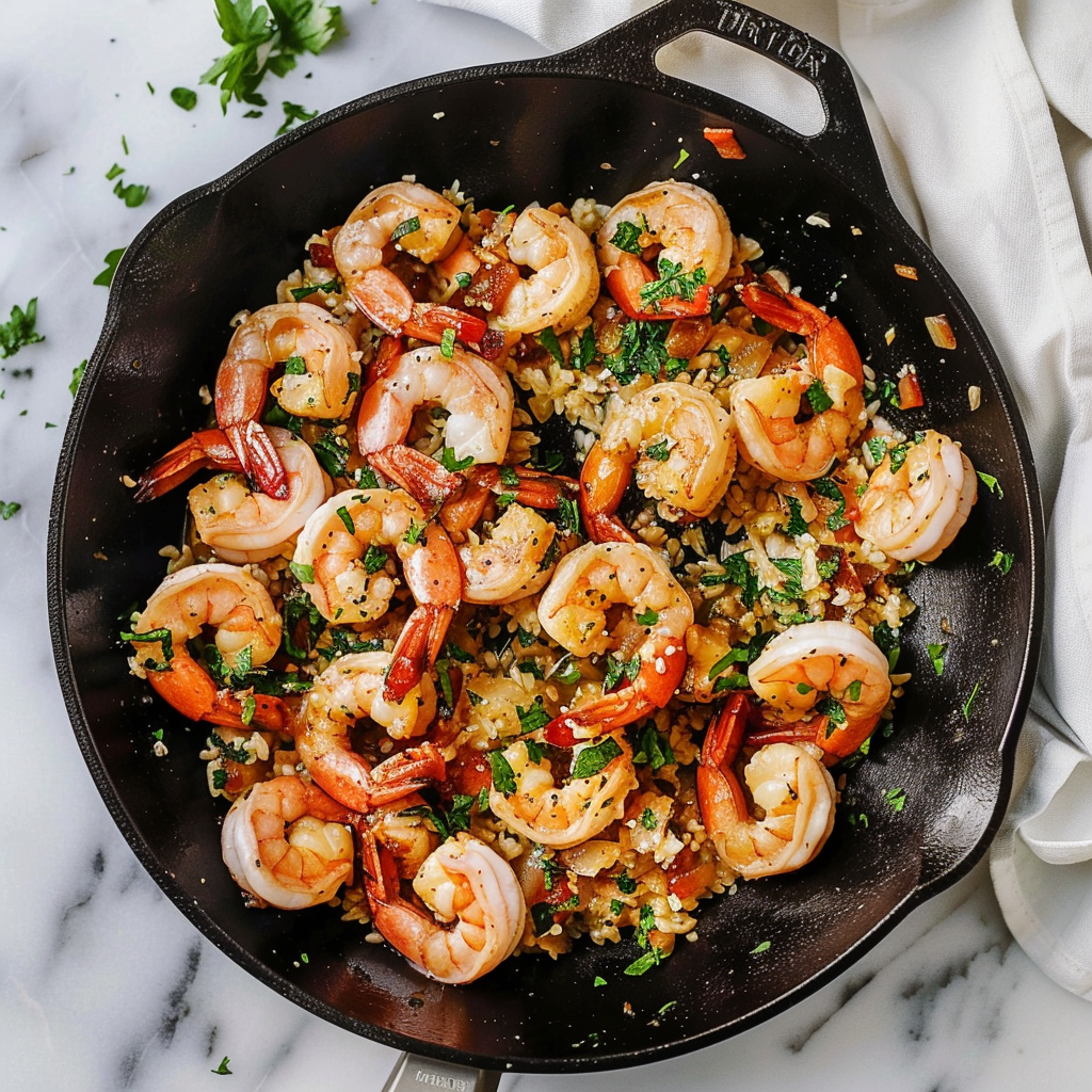 Recipe preparation for Garlic Butter Shrimp Skillet