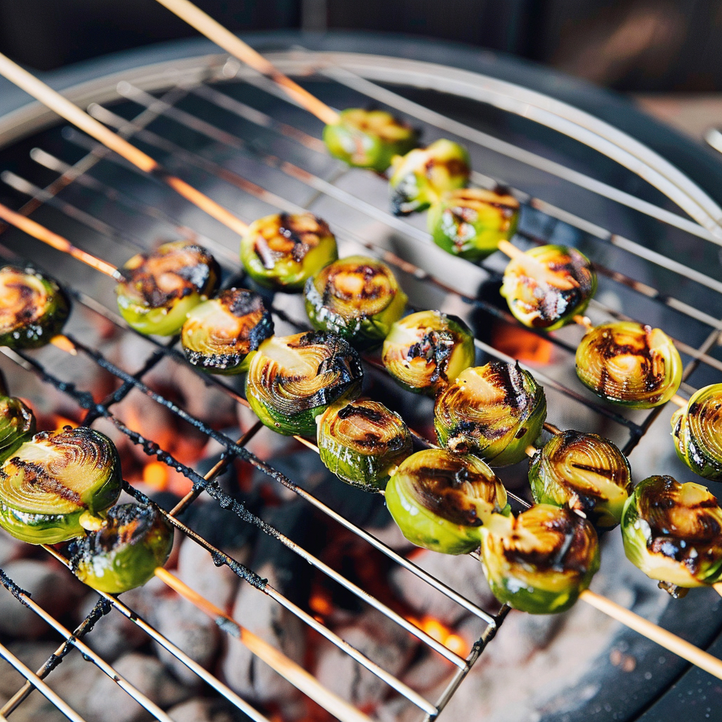 Recipe preparation for Bourbon Maple Brussels Sprout Skewers