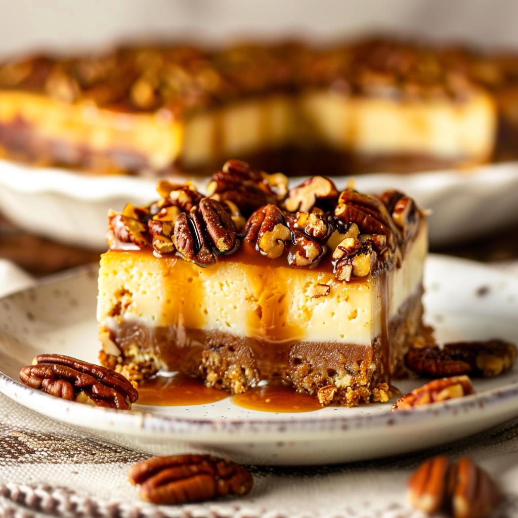Recipe preparation for Pecan Pie Cheesecake Bars