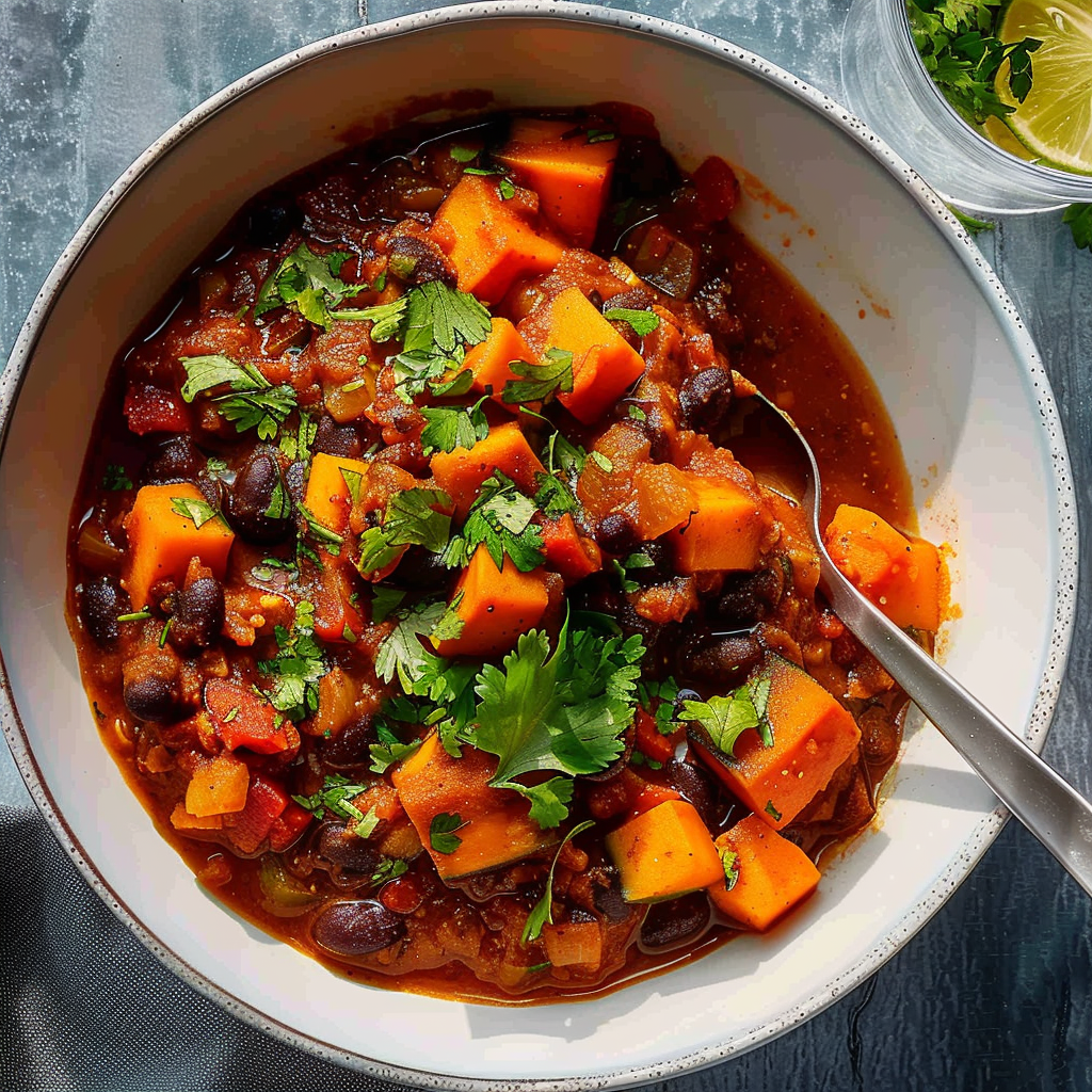 Recipe preparation for Sweet Potato & Black Bean Chili