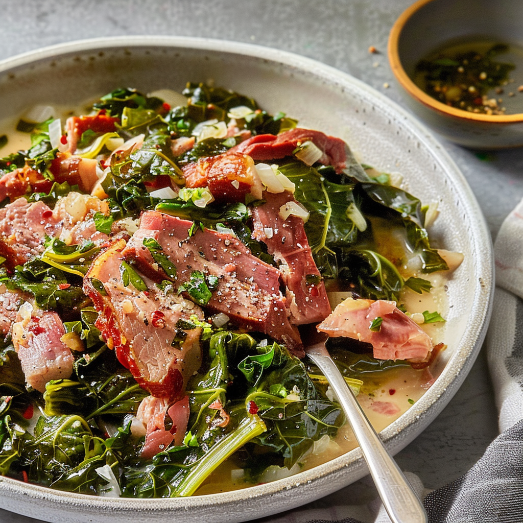 Recipe preparation for Collard Greens with Smoked Turkey