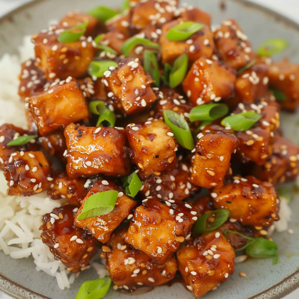 Recipe preparation for Crispy Honey Garlic Tofu