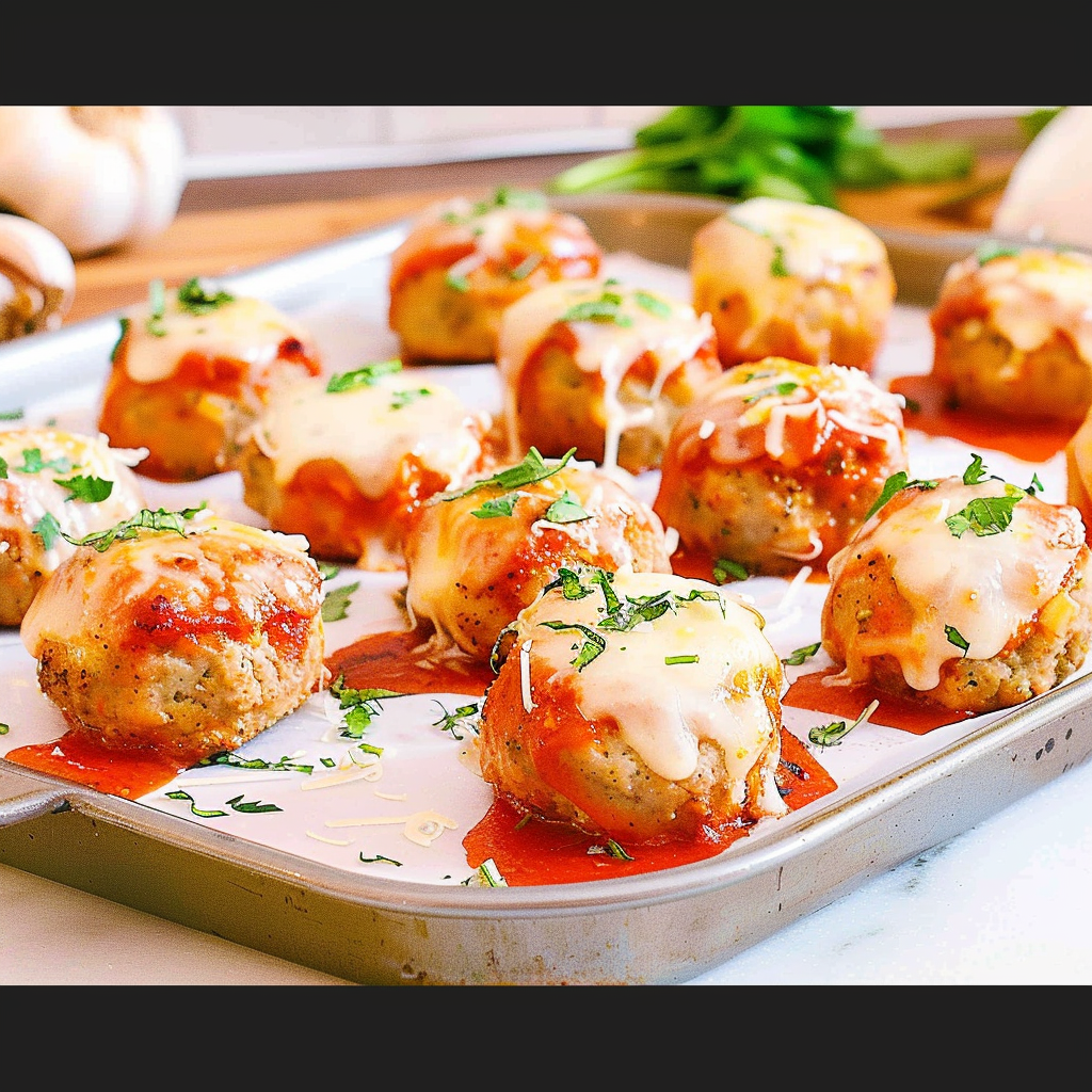 Recipe preparation for Sheet Pan Chicken Parmesan Meatballs