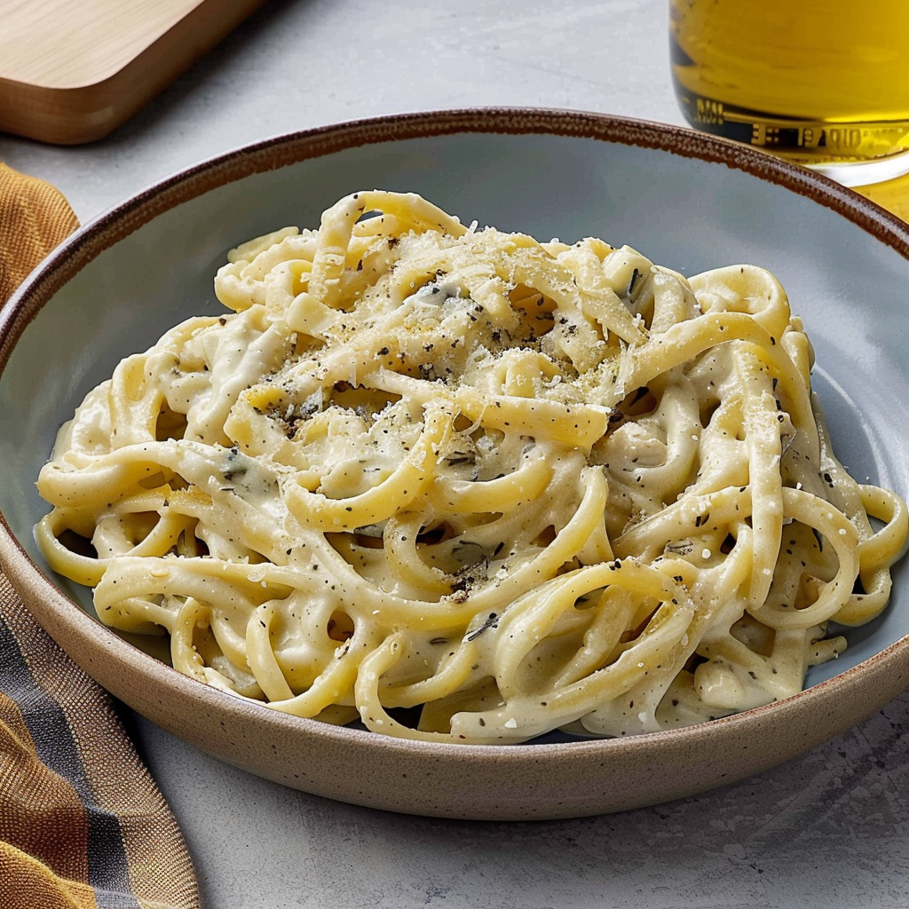 Recipe preparation for Creamy Garlic Parmesan Pasta