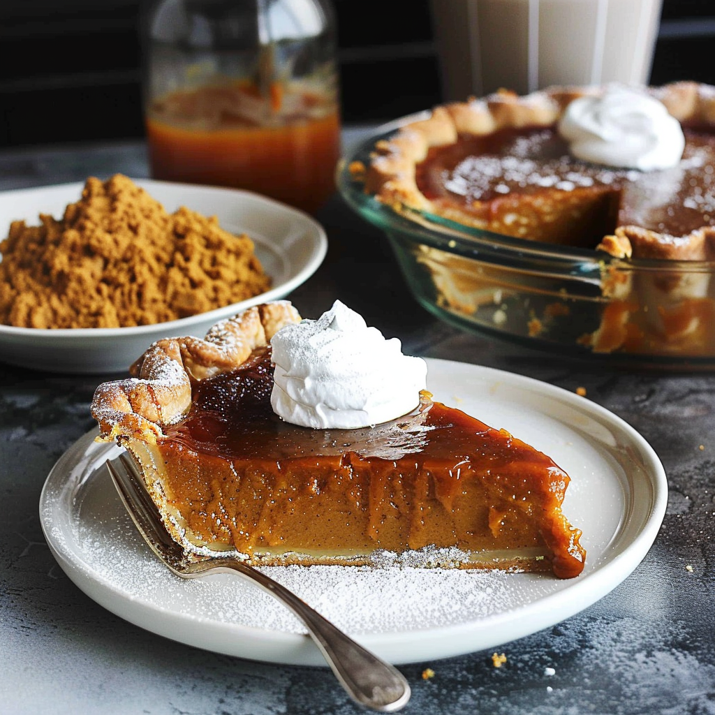 Recipe preparation for Pumpkin Pie with Salted Caramel Drizzle