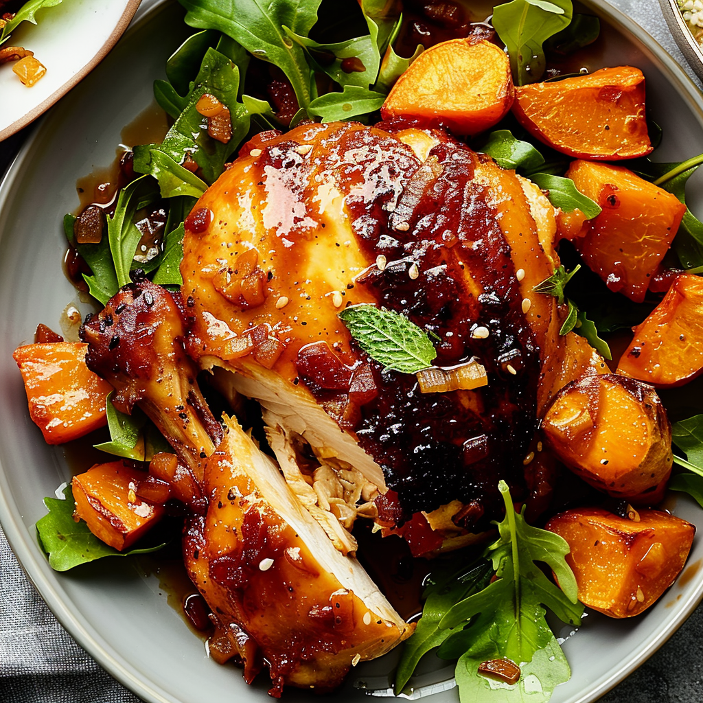 Recipe preparation for . Sheet-Pan Miso Chicken with Sweet Potato