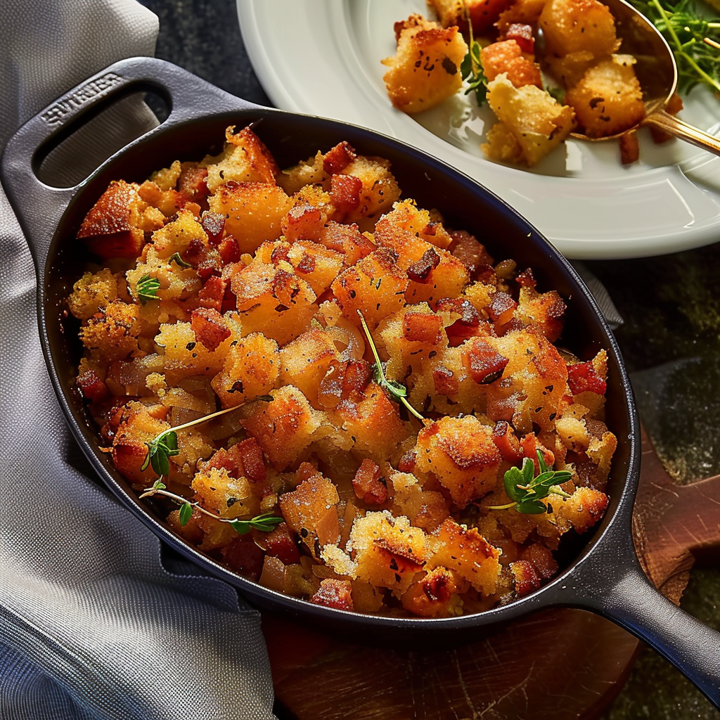 Recipe preparation for Cornbread & Chorizo Stuffing Bake