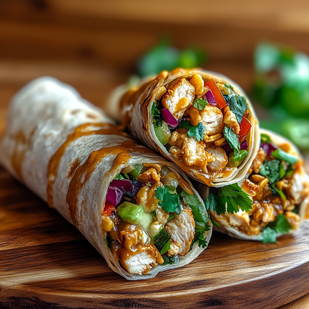 Recipe preparation for Thai Peanut Chicken Wraps