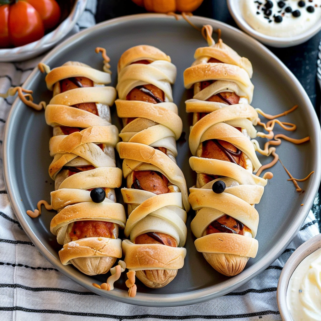 Recipe preparation for Easy Halloween Mummy Hot Dogs