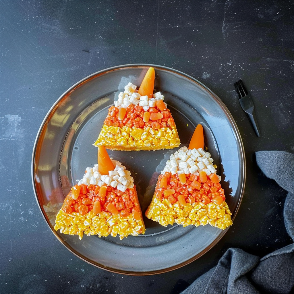 Recipe preparation for Halloween Dessert Candy Corn Rice Krispies