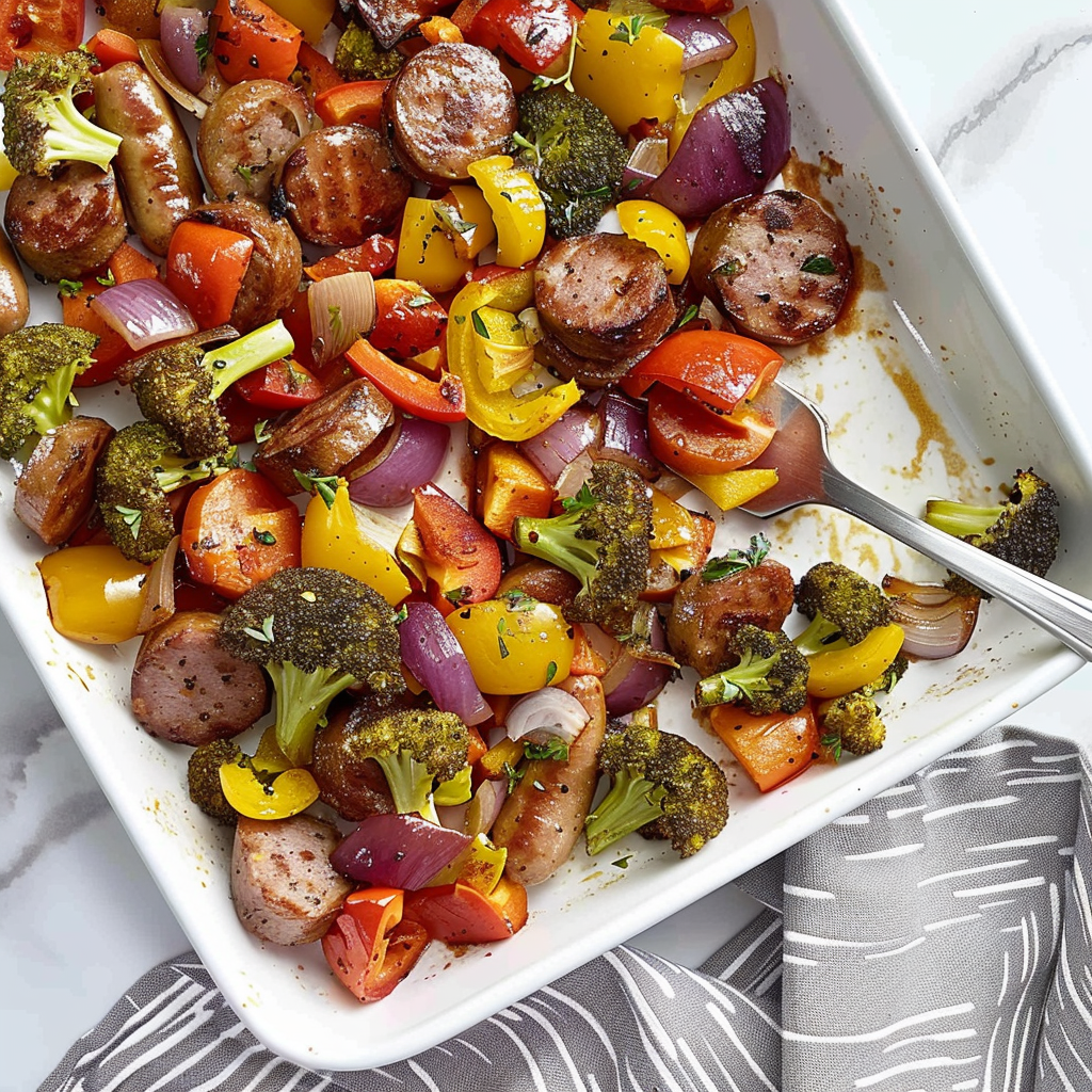 Recipe preparation for Budget Thanksgiving Dinner Sheet Pan Sausage Veggies
