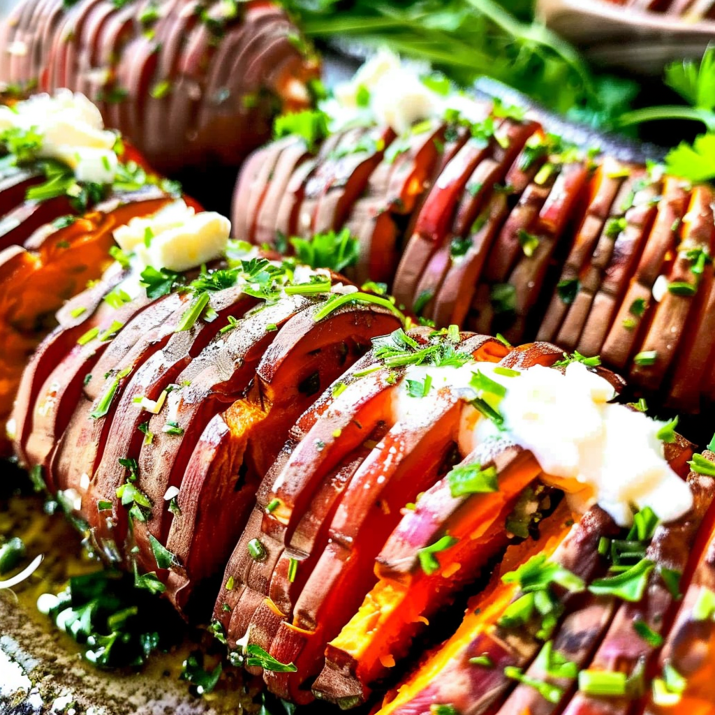 Recipe preparation for Hasselback Sweet Potatoes