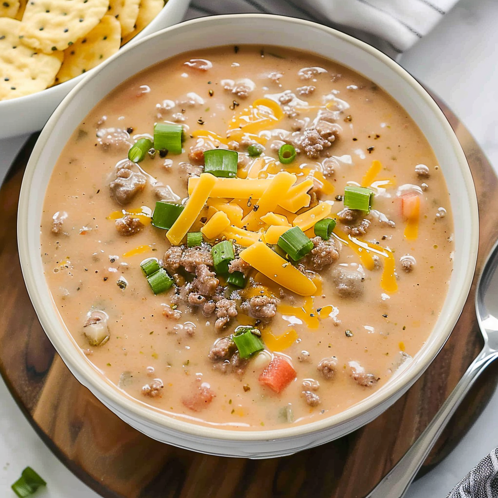 Recipe preparation for Crockpot Cheeseburger Soup