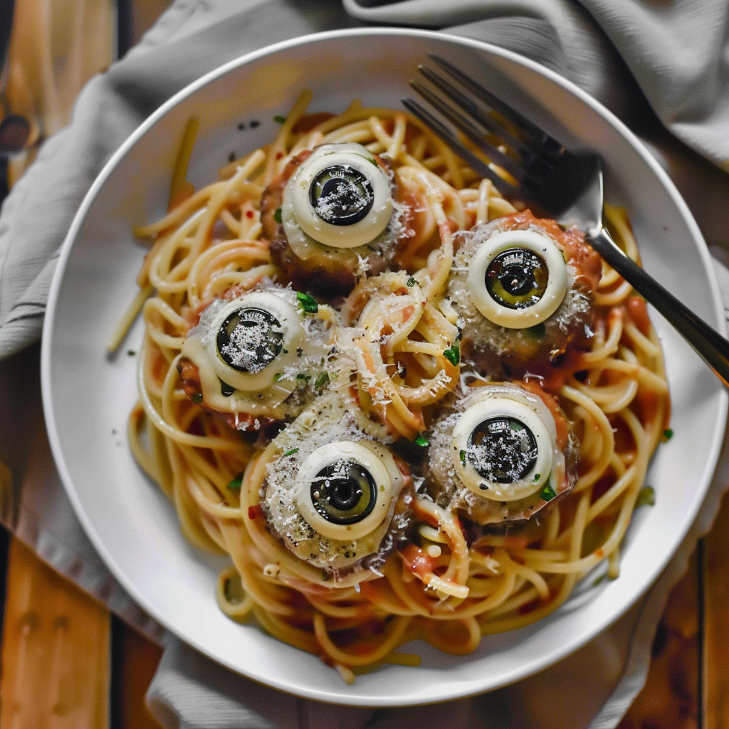 Recipe preparation for Monster Eyeball Pasta