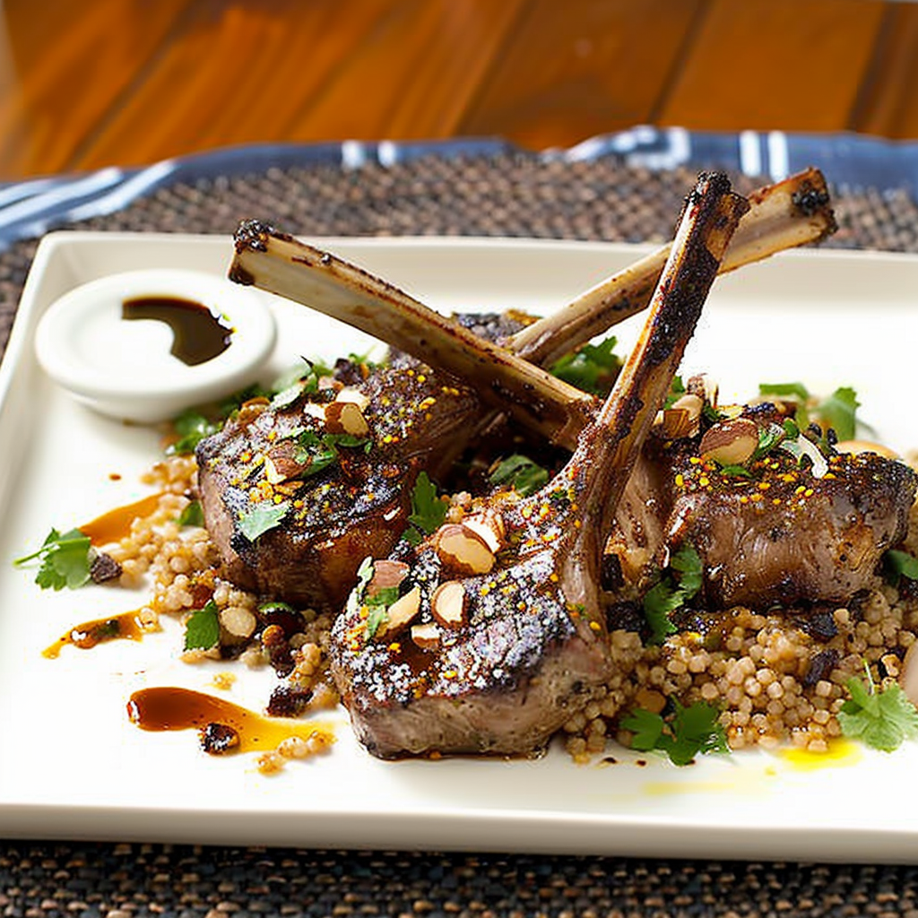 Recipe preparation for Za’atar Lamb Chops with Date & Almond Couscous