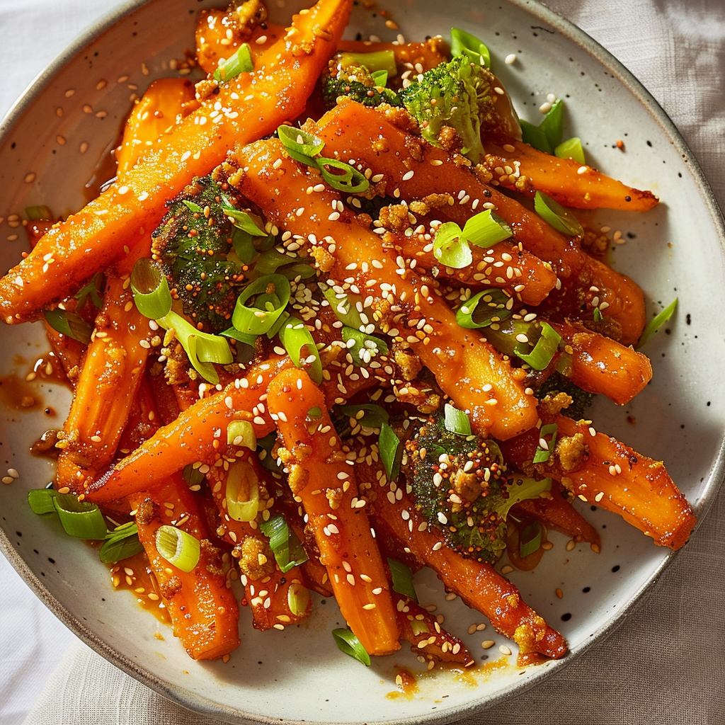Recipe preparation for Miso-Honey Glazed Carrots, Broccoli & Tofu (or Chicken)