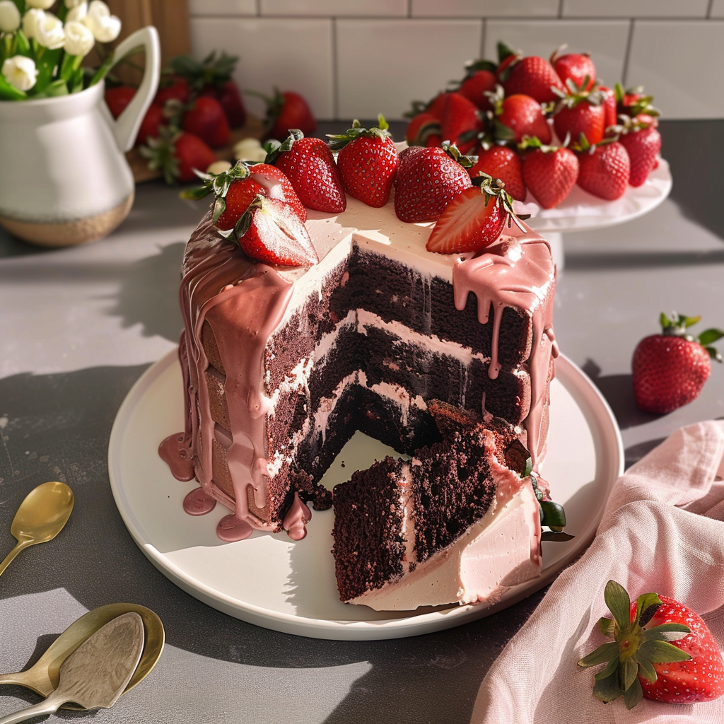 Recipe preparation for Strawberry Chocolate Cake