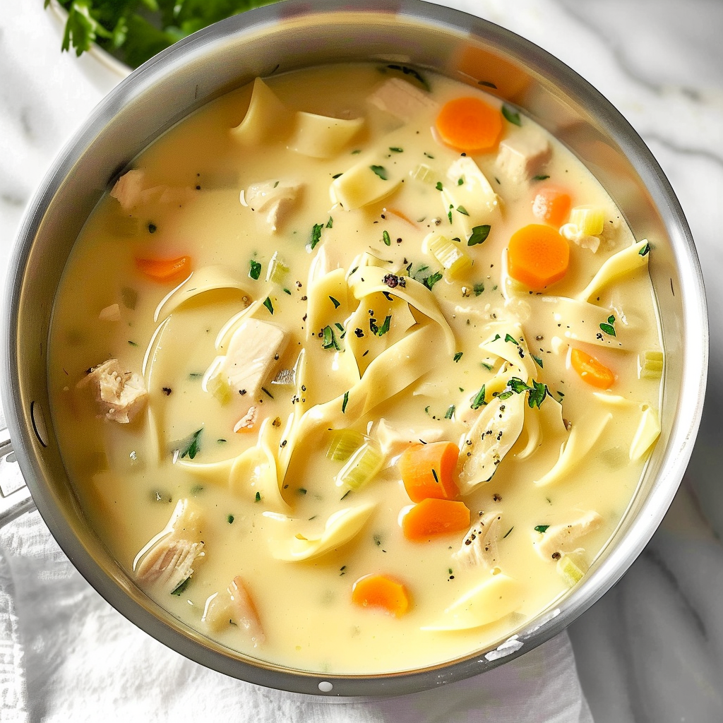 Recipe preparation for Creamy Chicken Noodle Soup