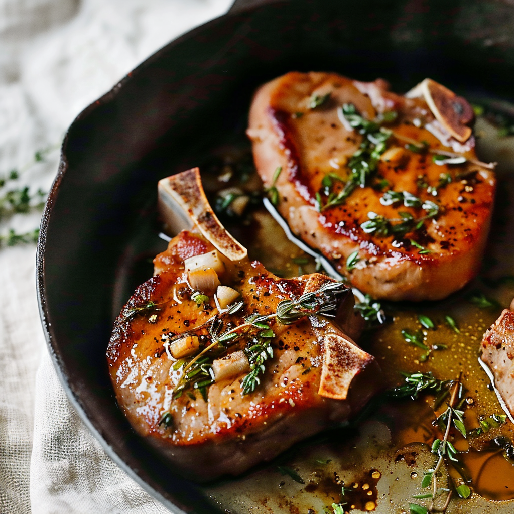 Recipe preparation for Garlic Butter Pan Seared Pork Chops