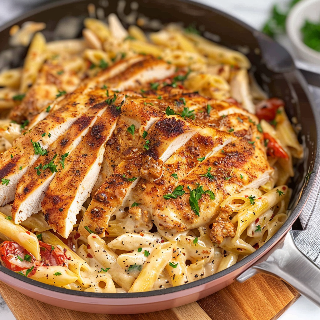 Recipe preparation for Creamy Cajun Chicken Pasta