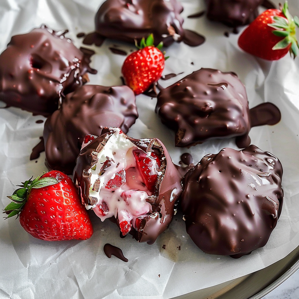 Recipe preparation for Chocolate-Covered Strawberry Yogurt Clusters