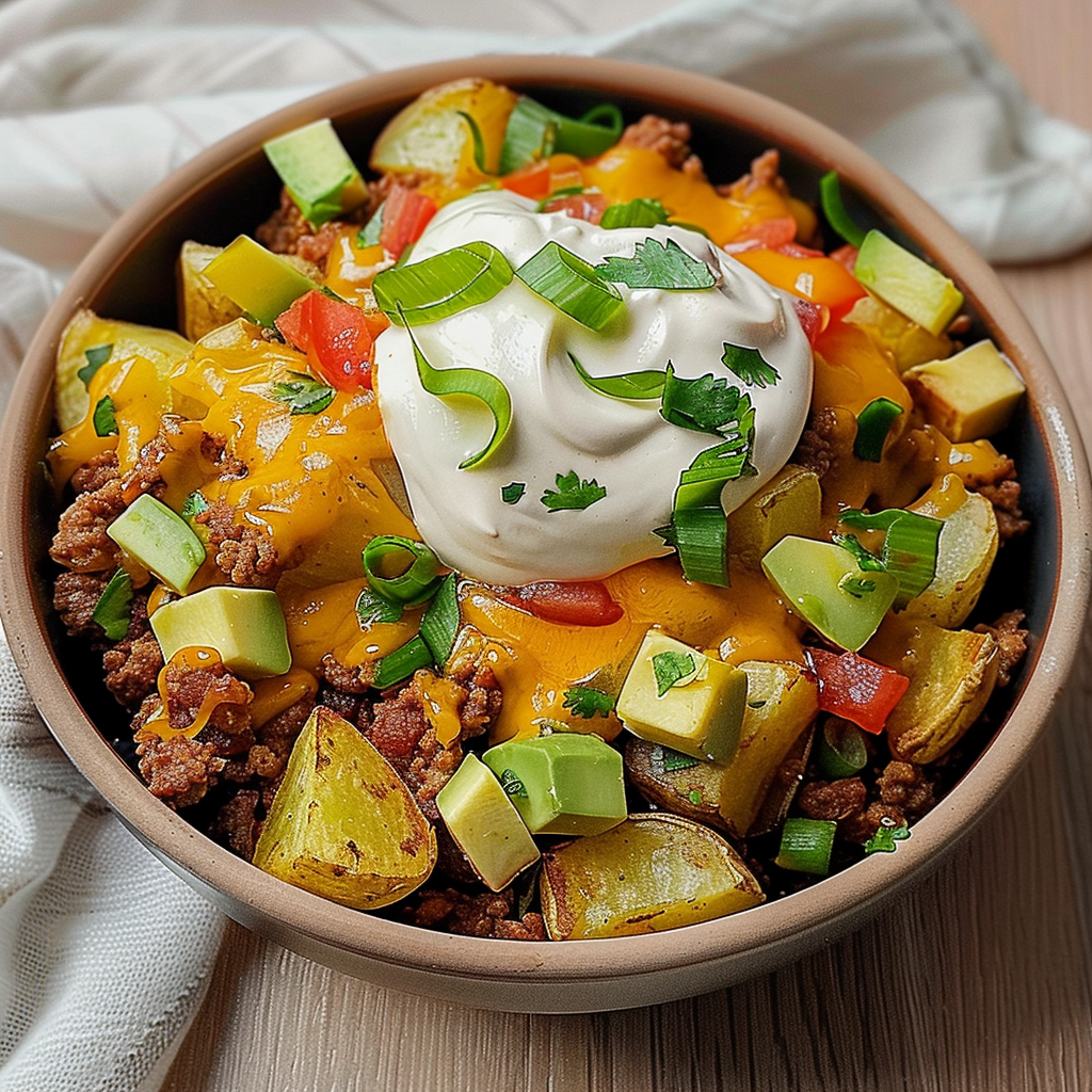 Recipe preparation for LOADED FIESTA POTATO BOWLS