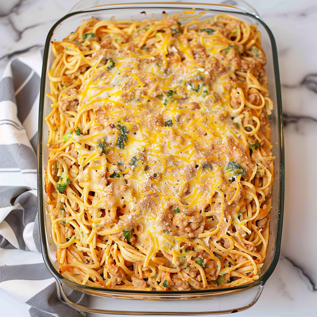 Recipe preparation for Creamy Southern Spaghetti Bake