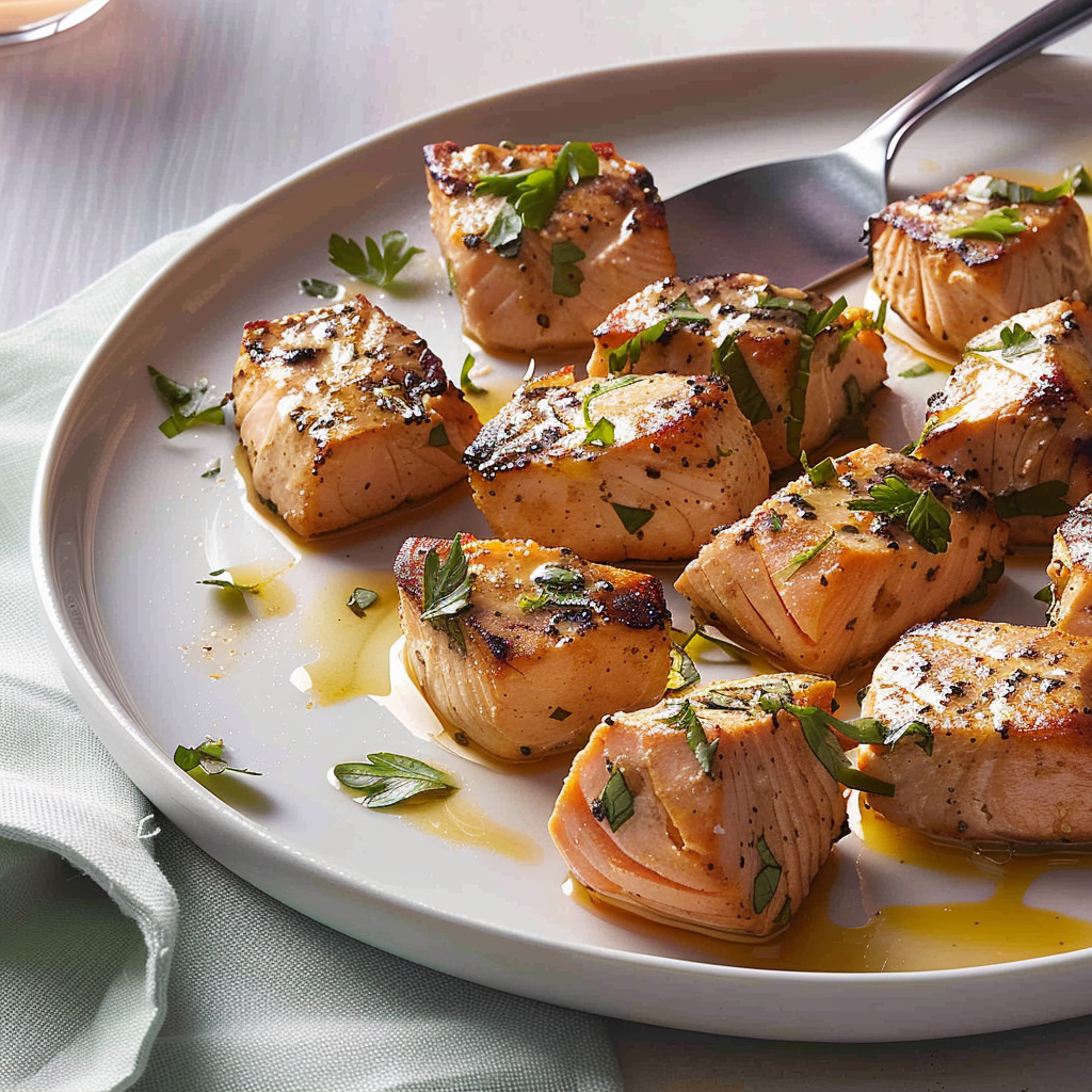 Recipe preparation for Easy Garlic Butter Salmon Bites