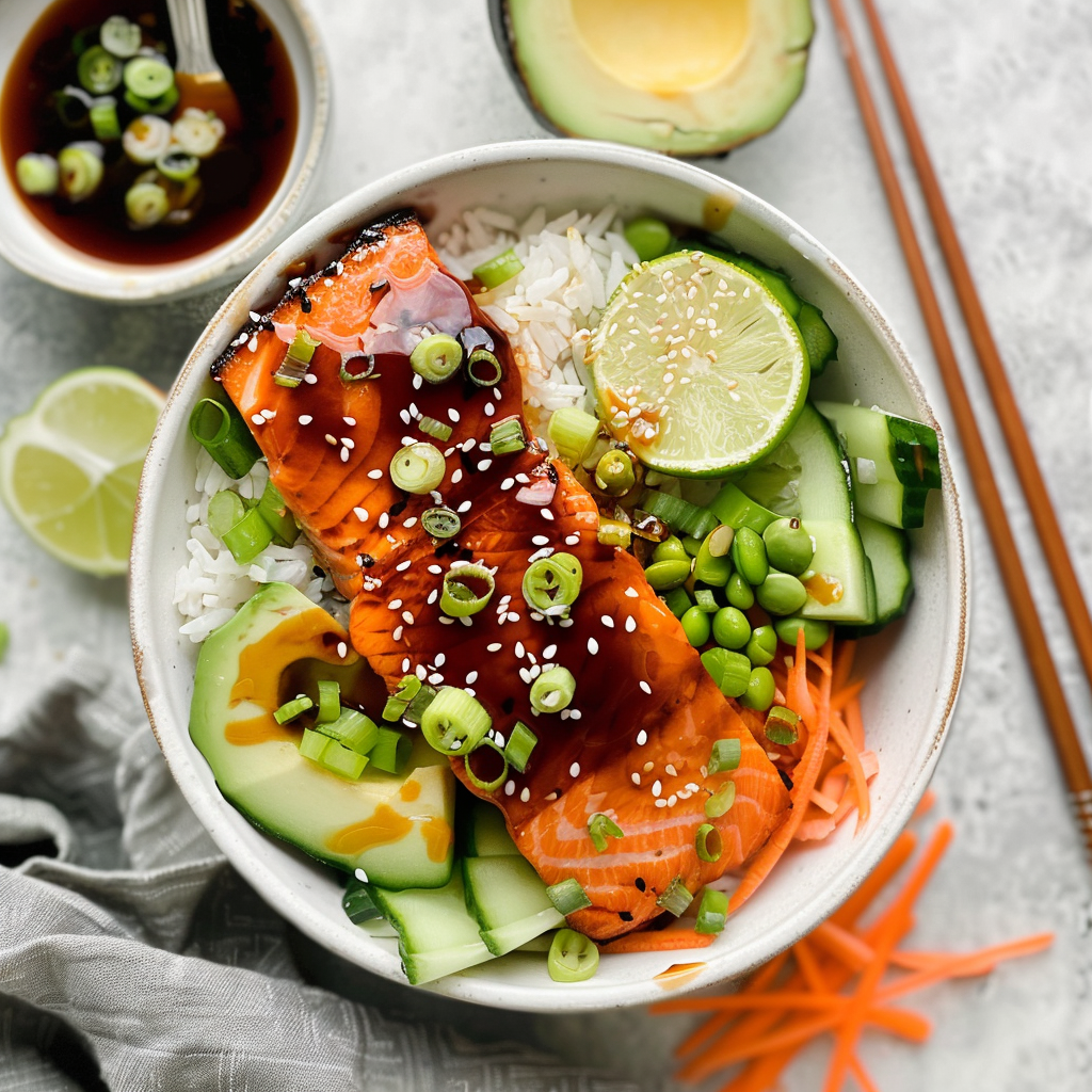 Recipe preparation for Salmon Rice Bowl