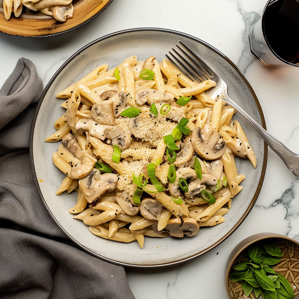 Recipe preparation for Creamy Miso Mushroom Pasta