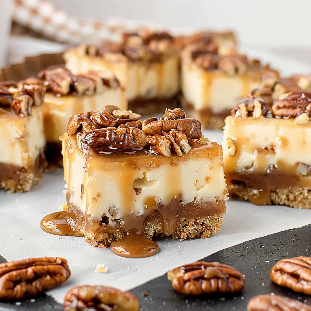 Recipe preparation for Pecan Pie Cheesecake Bars