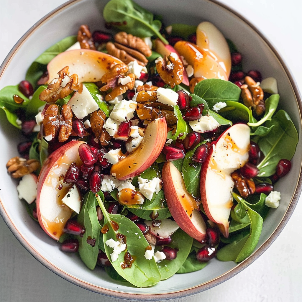 Recipe preparation for Pomegranate & Pear Autumn Salad with Maple Vinaigrette