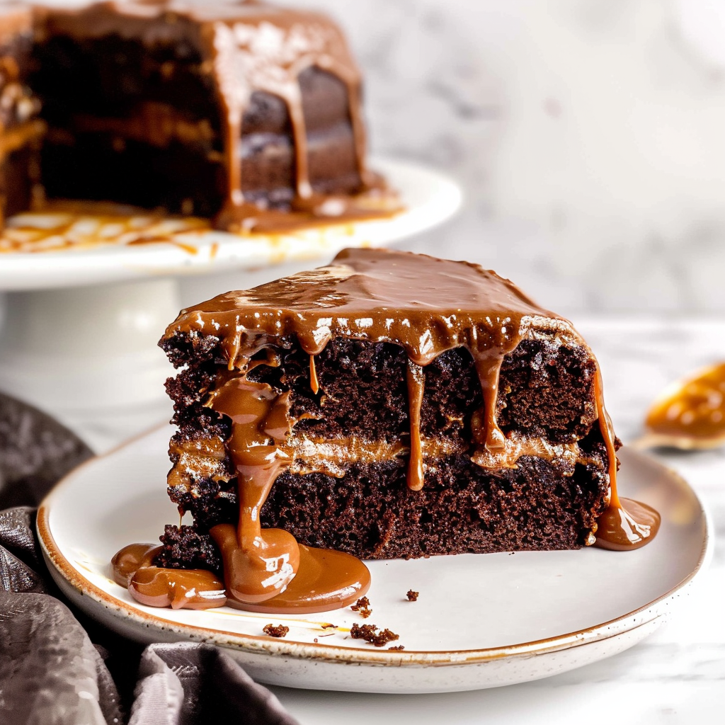 Recipe preparation for Salted Caramel & Chocolate Cake