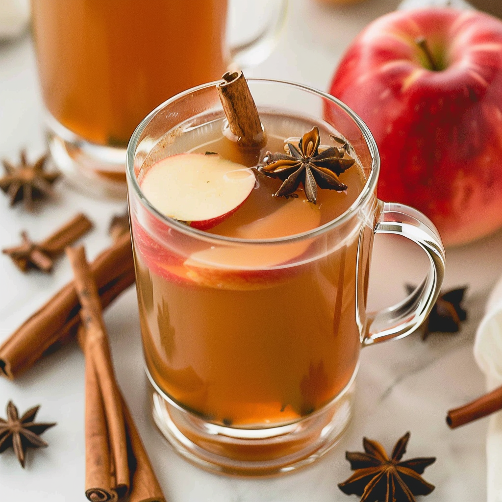 Recipe preparation for Warm Spiced Mulled Cider with Cinnamon Stick