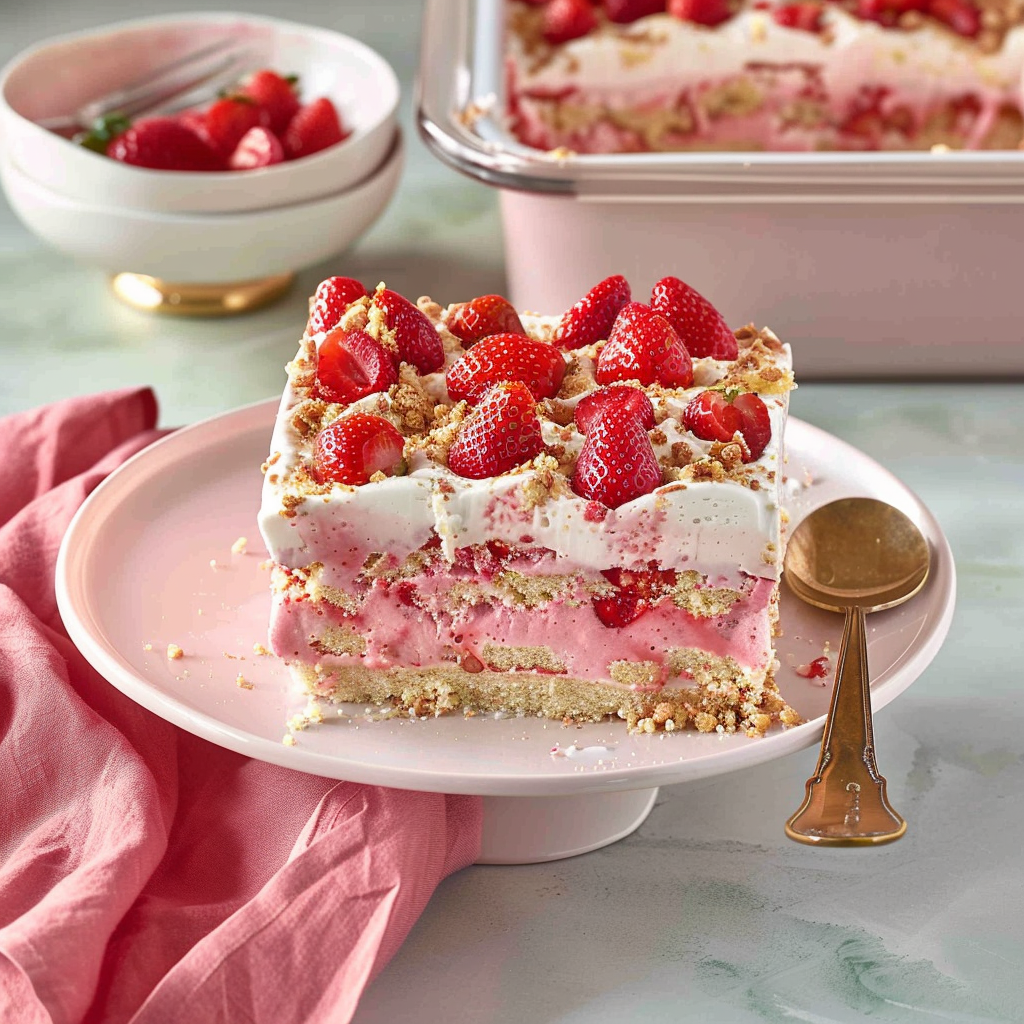 Recipe preparation for Strawberry Shortcake Ice Cream Cake