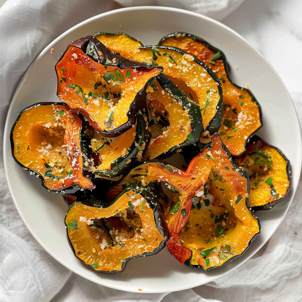 Recipe preparation for Parmesan Herb Roasted Acorn Squash