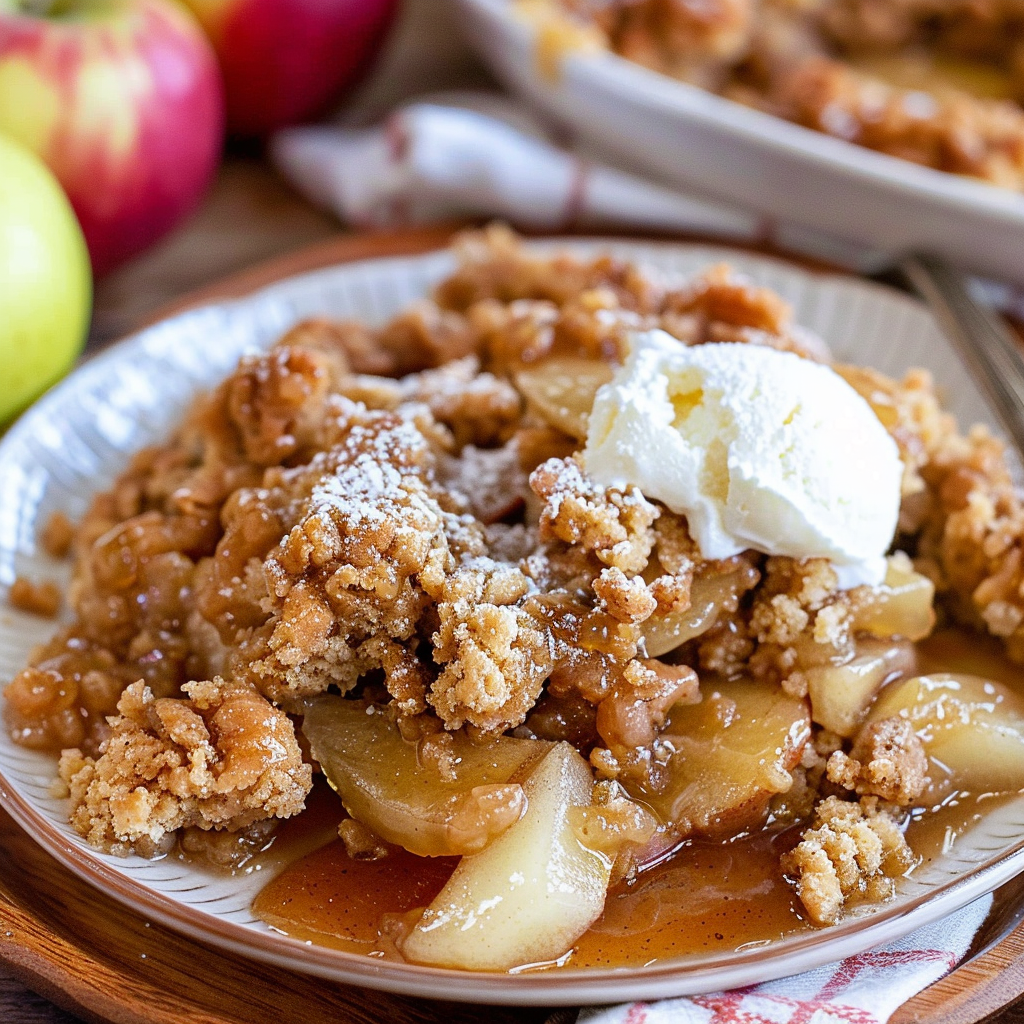 Recipe preparation for Spiced Apple Crumble with Vanilla Ice Cream