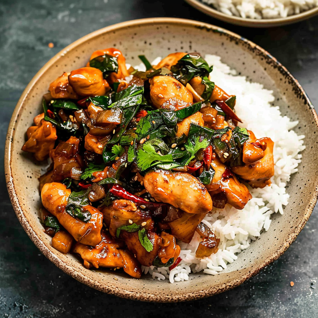 Recipe preparation for Spicy Thai Basil Chicken